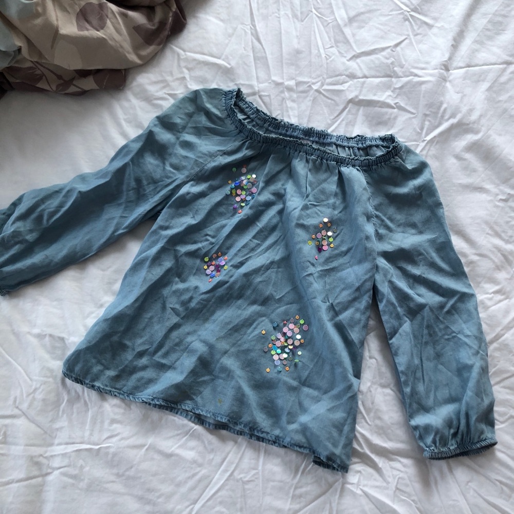 Justice Children’s Baby Blue Blouse with Rainbow Sequins - Size 14